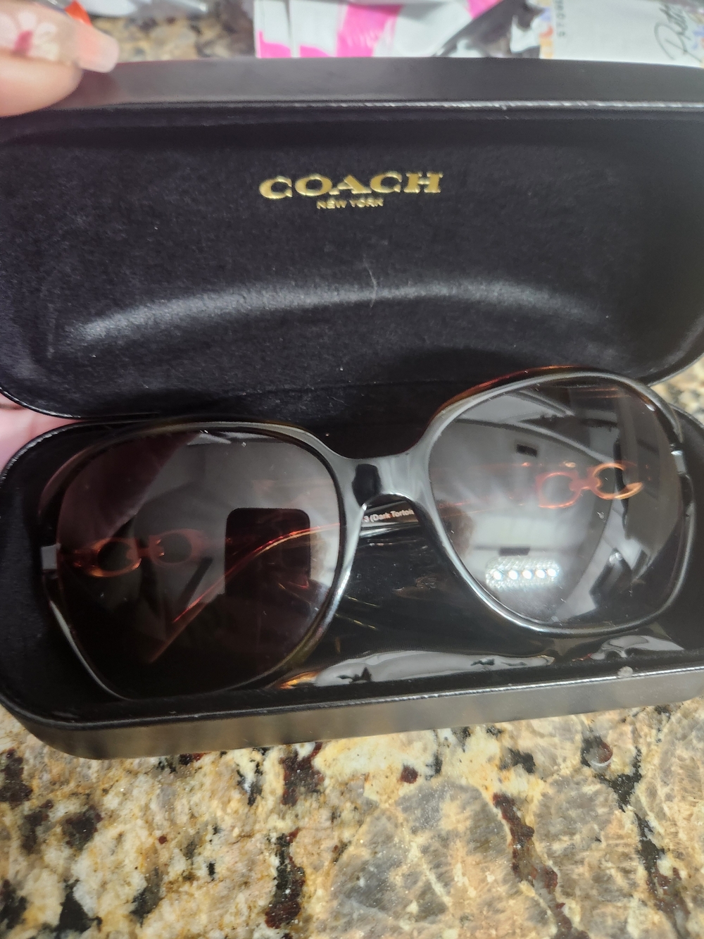 Coach Black Gradient Oval Sunglasses with Gold Logo Accent
